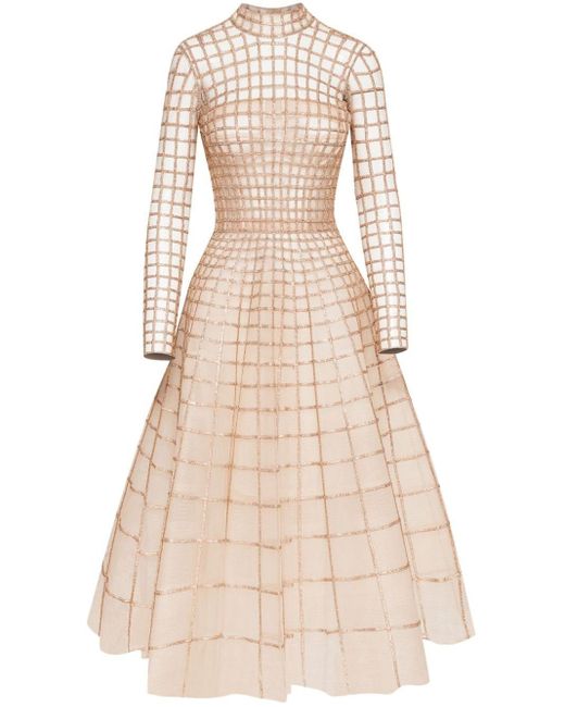 Oscar de la Renta Natural Crystal-embellished High-neck Dress