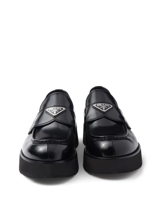 Prada Black Brushed Leather Loafers for men