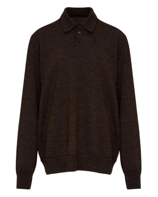 メンズ Maison Margiela エルボーパッチ ウール ポロシャツ Black