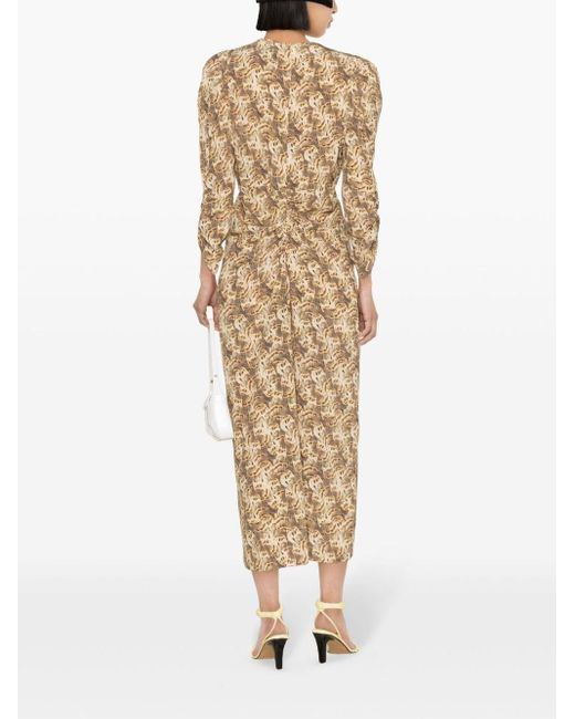Isabel Marant Natural Ruched Silk Midi Dress
