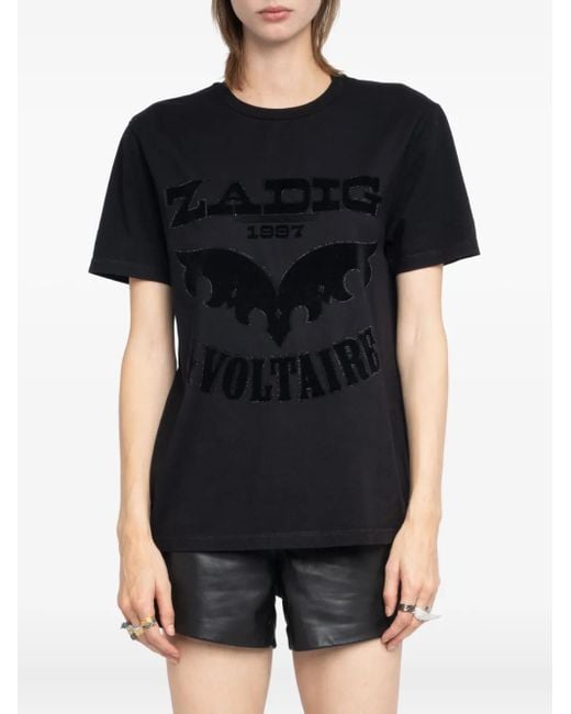 Zadig & Voltaire Edwin T-Shirt Verfraaid Met Vleermuis En Logo in het Black