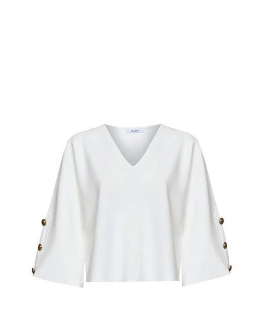 Max Mara White Button-Detail V-Neck Blouse