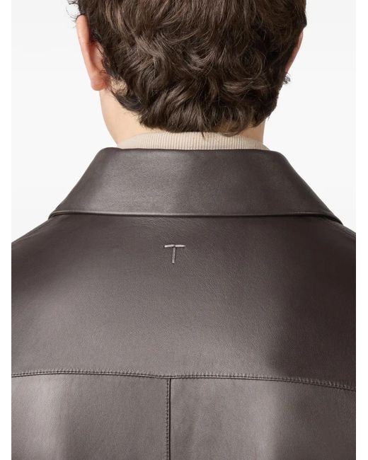 Tod's Gray Zipped Leather Overshirt for men