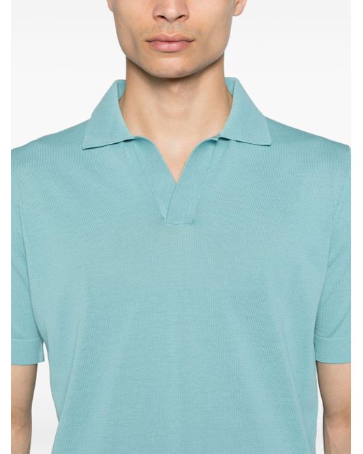 Dell'Oglio Split-neck cotton polo shirt in Blue für Herren