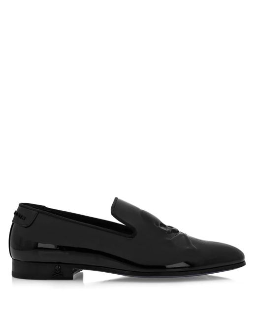 Philipp Plein Black Patent Leather Loafers Skull&Bones for men
