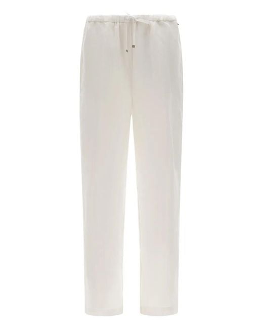 Herno White Drawstring Linen Trousers