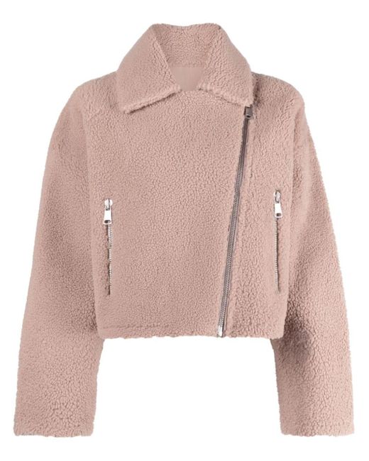 Yves Salomon Pink Cropped Shearling Jacket