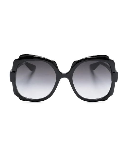 Gucci Black Logo-Engraved Square-Frame Sunglasses