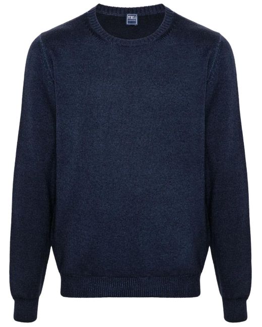 Fedeli Blue Merino-Wool Sweater for men