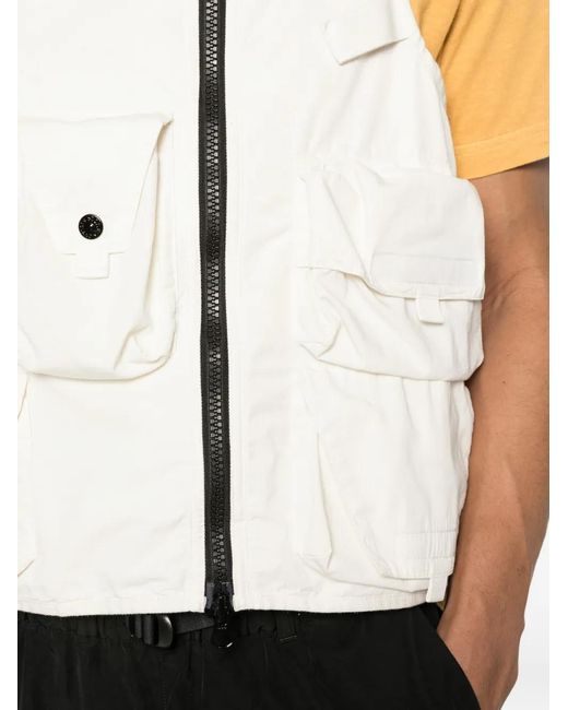 Stone Island White Zip Pocket Gilet for men