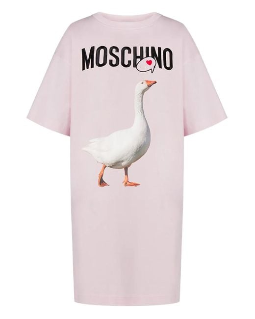 Moschino Pink Goose-Print Mini T-Shirt Dress