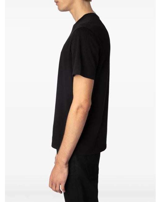 Zadig & Voltaire Black Logo-Embroidered Organic Cotton T-Shirt for men