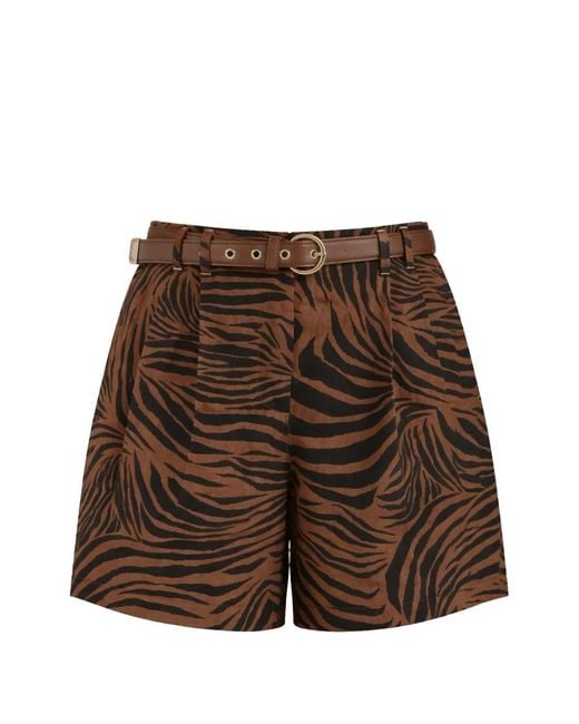 Max Mara Brown Short Ceinturé À Imprimé Zébré
