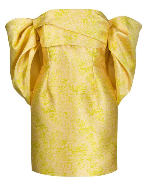 Solace London Yellow Elina Off-the-shoulder Puff-sleeve Mini Dress