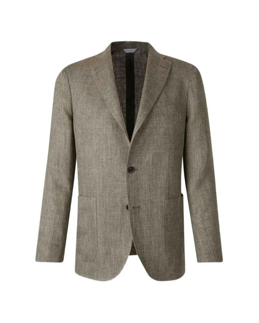 Boglioli Green Herringbone-Weave Notched-Lapels Blazer for men