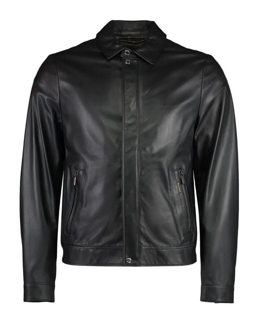 Moorer Black Zipped-Pockets Leather Jacket for men