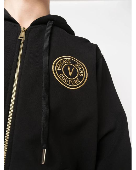 Versace Jeans Couture Black Logo-Embroidered Zipped Hoodie for men