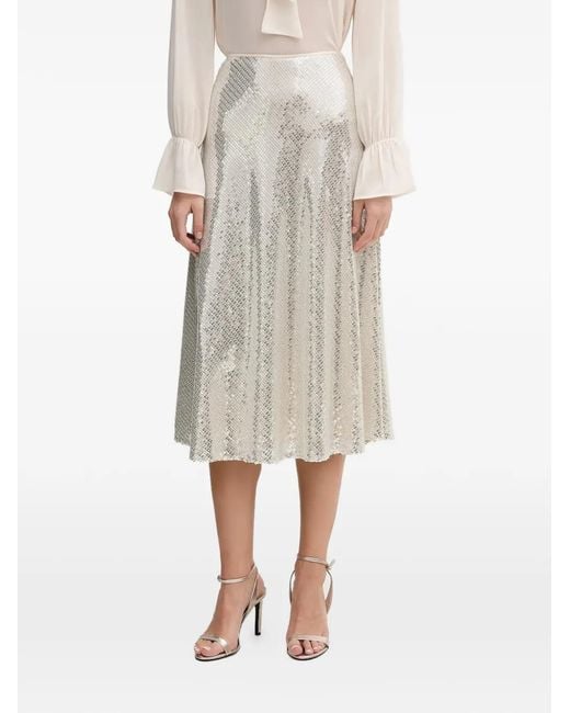 Ouí Natural Sequin-Embellished Midi Skirt