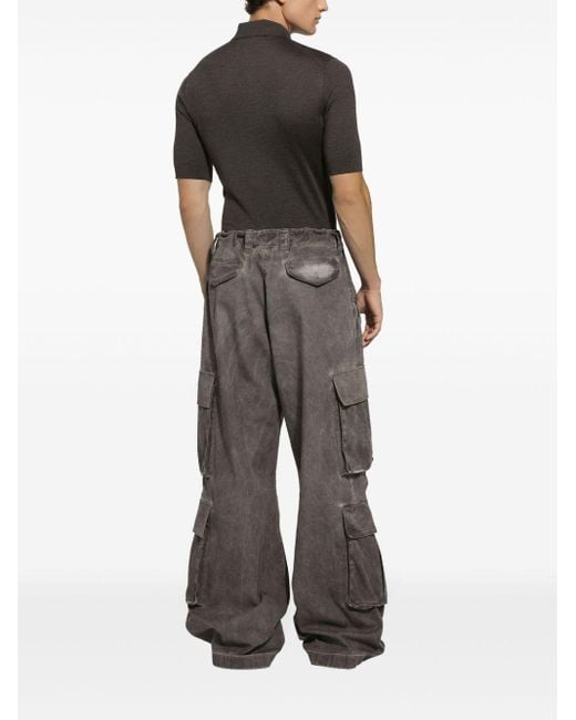 Dolce & Gabbana Gray Acid-wash Wide-leg Cargo Trousers for men