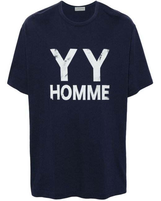Yohji Yamamoto Blue Logo-print Cotton T-shirt for men