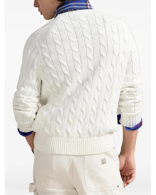Polo Ralph Lauren White Cable-Knit Flag-Motif Sweater for men