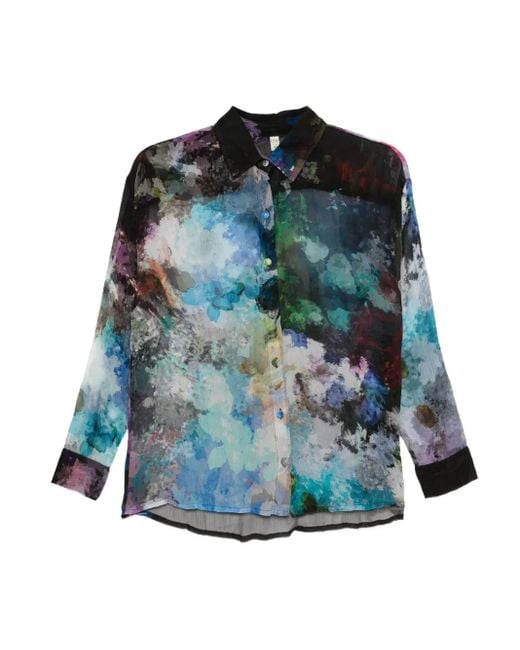 Chemise En Soie À Imprimé Abstrait Yavi en coloris Blue