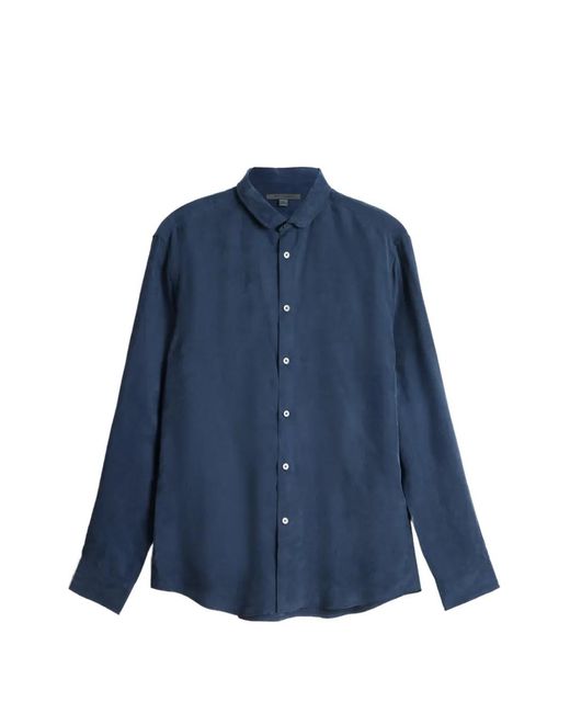 John Varvatos Blue Orchard Round-Collar Long-Sleeve Shirt for men