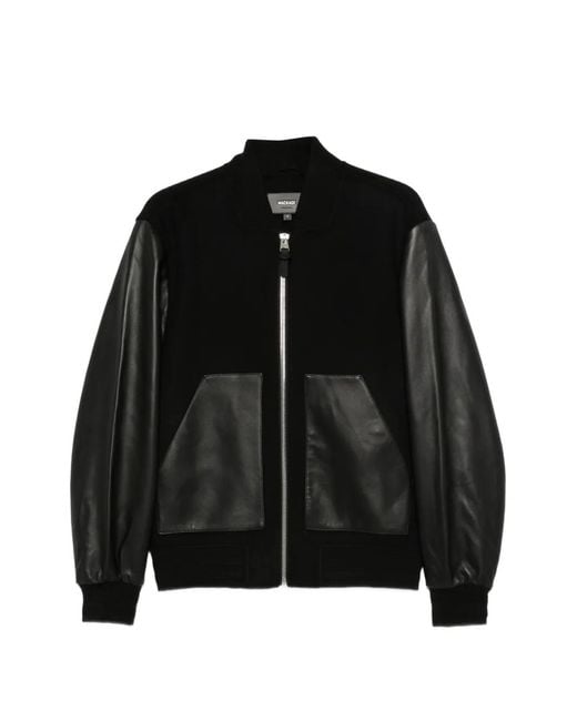 Mackage Black Tripp Leather-Panelled Bomber Jacket for men