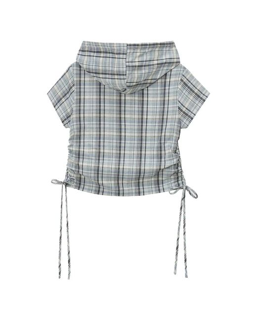 Mini Cream Blue Hooded Check Shirt