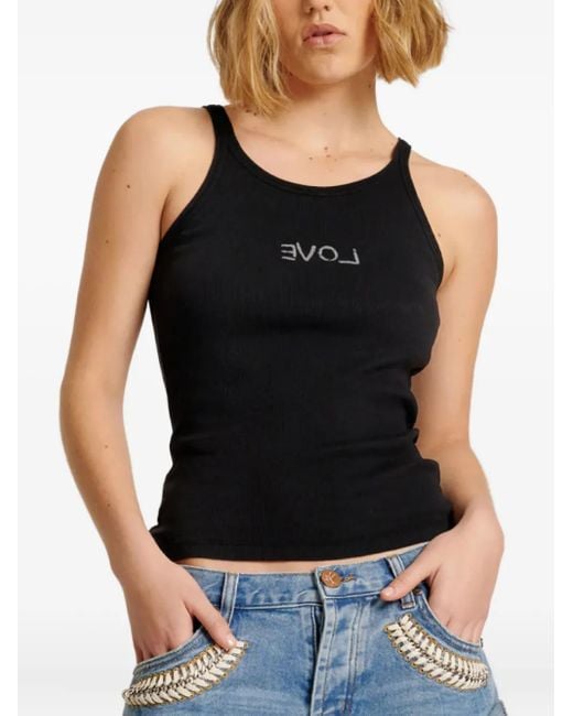 One Teaspoon Black Scoop-Neck Lettering Tank Top