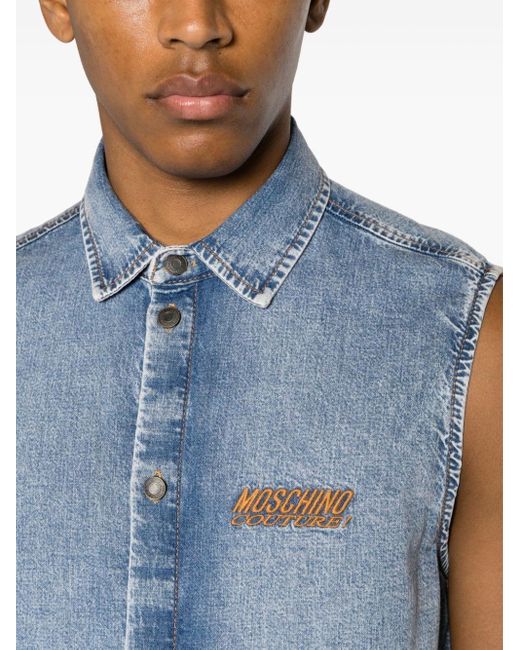 Moschino Ärmelloses Jeanshemd mit Logo-Stickerei in Blue für Herren