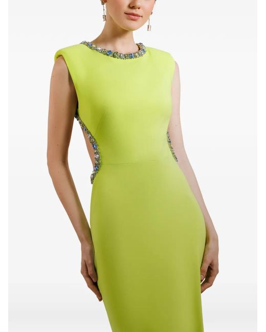 Gemy Maalouf Green Embellished Open-Back Maxi Dress