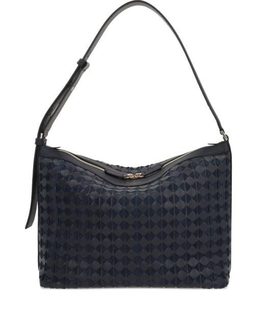 Serapian Blue Triangle-Pattern Leather Shoulder Bag