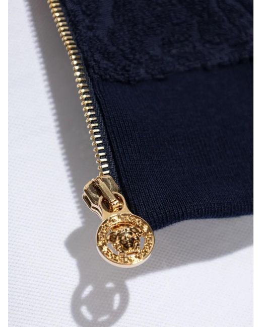 Versace Blue Barocco-Jacquard Zip-Up Jacket for men