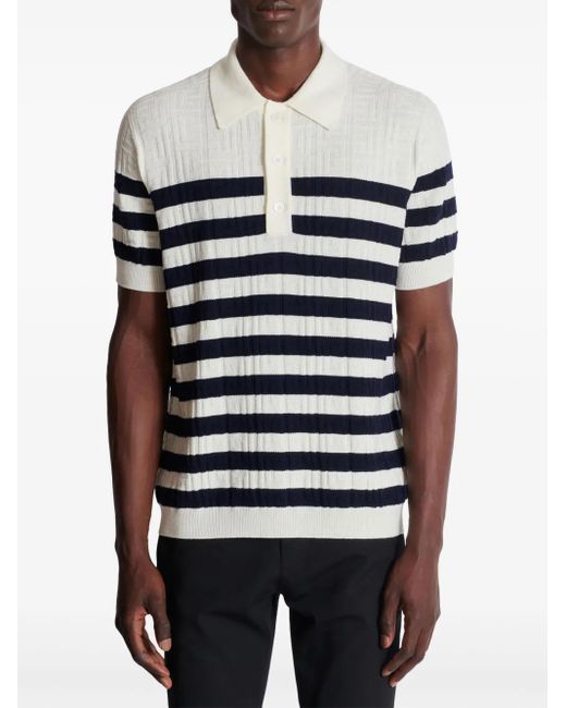 メンズ Balmain ストライプ ニットポロシャツ Blue