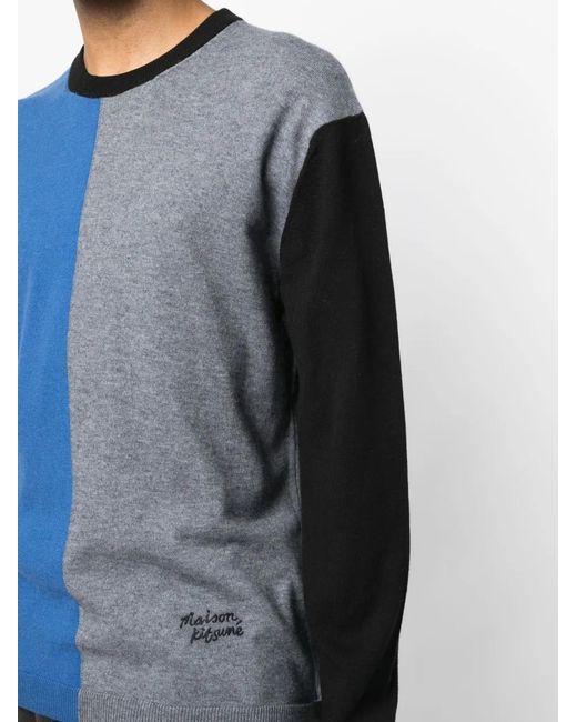 Maison Kitsuné Blue Colour-Block Knitted Jumper for men