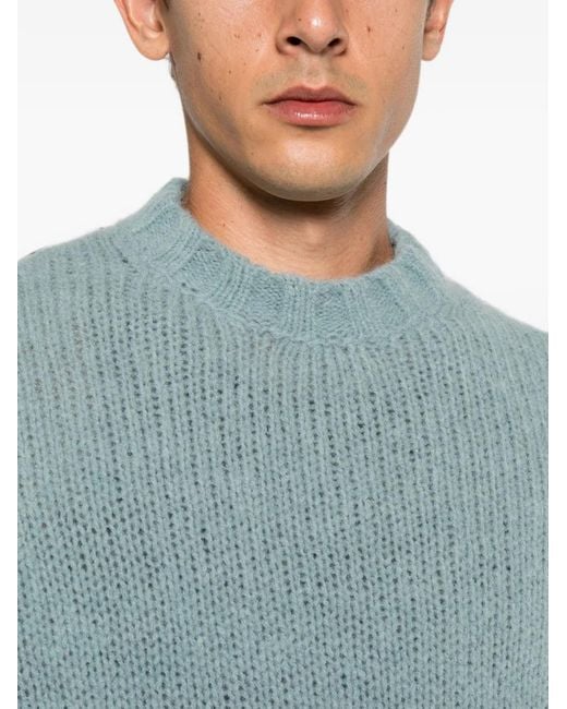Doppiaa Blue Chunky-Knit Crew-Neck Sweater for men