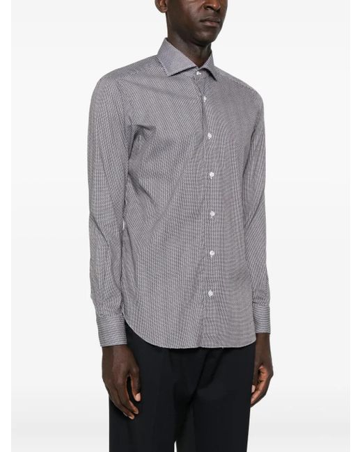 Barba Napoli Gray Check Long-Sleeved Shirt for men