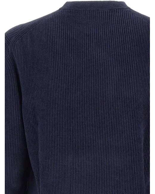 Boss Blue Ribbed Crew-Neck Sweater for men