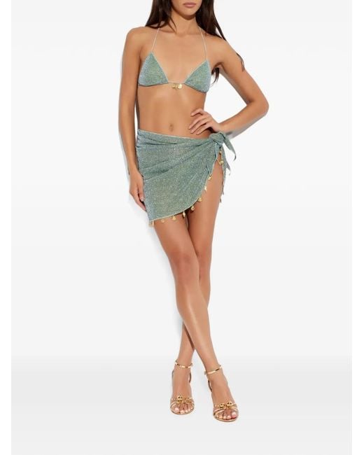 Oseree Green Shell-Embellished Glitter Bikini