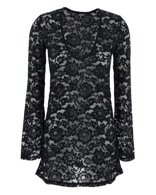 VENUJA Black Floral-Lace Mini Dress