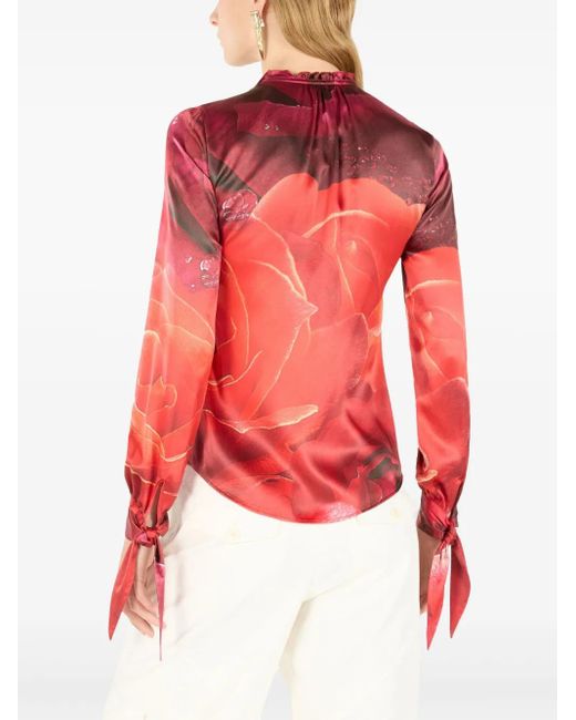 Roberto Cavalli Red Floral Silk Shirt
