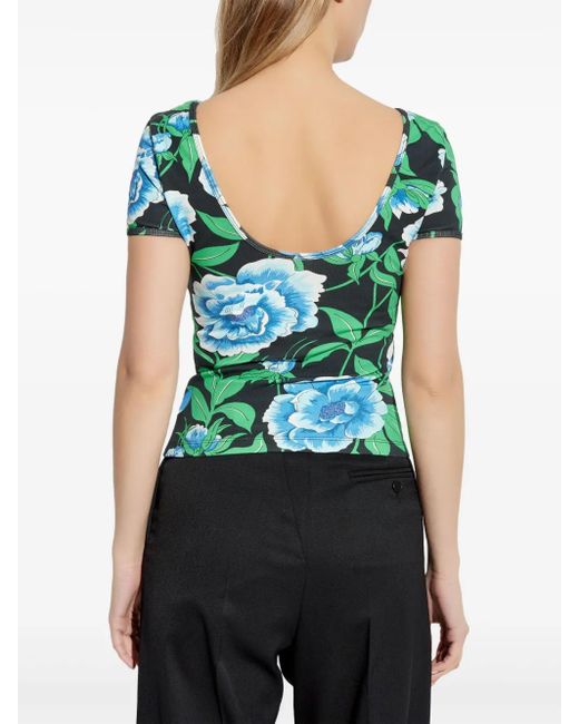 KENZO Green Floral-Print T-Shirt
