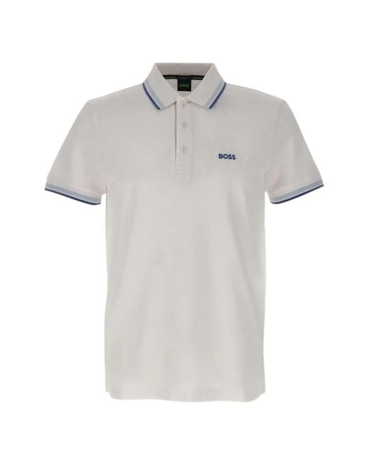Boss White Striped-Trim Pique Polo Shirt for men