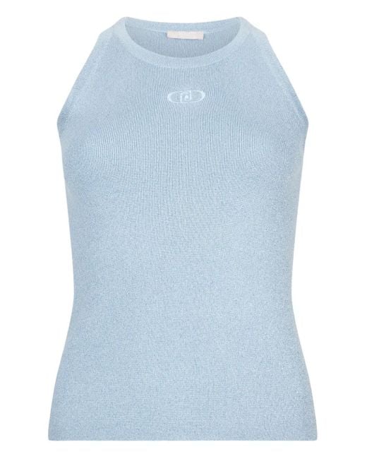 Liu Jo Blue Ribbed-Texture Logo Top