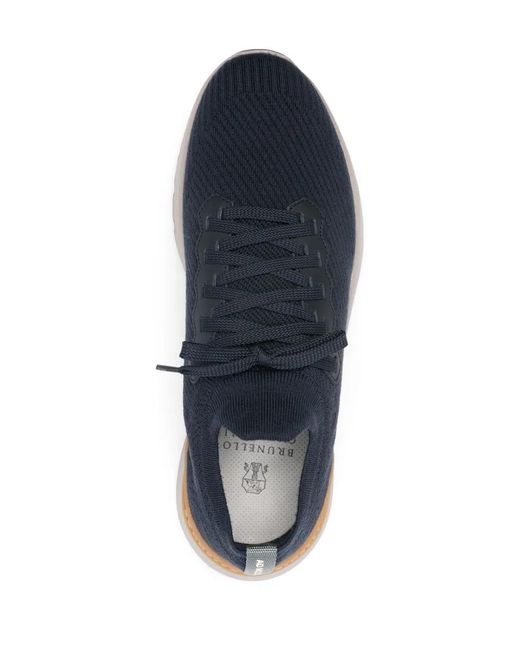 Brunello Cucinelli Blue Knitted Sneakers for men