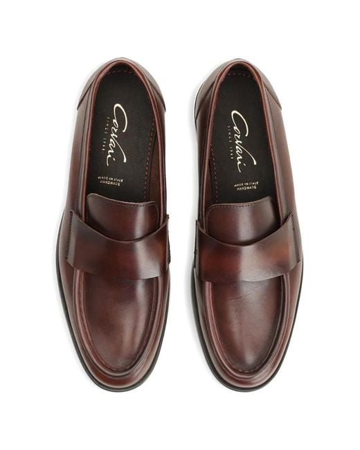 Corvari Brown Leather Loafer Shoes for men