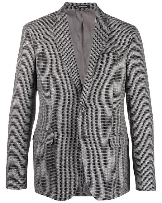 Emporio Armani Gray Single-Breasted Textured Blazer for men