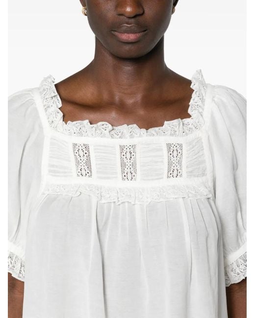 Doen Blouse Met Pofmouwen En Kant in het White