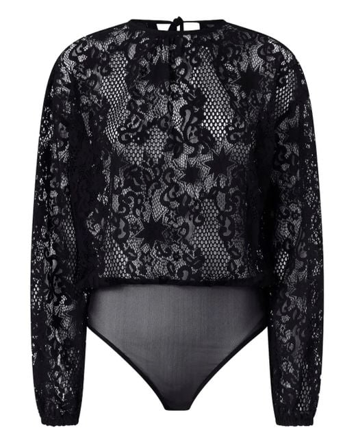 Pinko Black Lace-Pattern Long-Sleeve Bodysuit